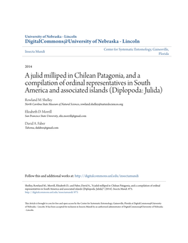 A Julid Milliped in Chilean Patagonia, and a Compilation of Ordinal Representatives in South America and Associated Islands (Diplopoda: Julida) Rowland M