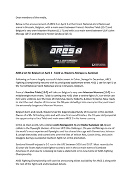 Announcement ARES 2 March 06, 2020