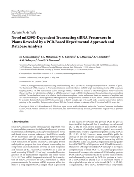 Novel Mir390-Dependent Transacting Sirna Precursors in Plants Revealed by a PCR-Based Experimental Approach and Database Analysis