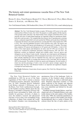 The Historic and Extant Spontaneous Vascular Flora of the New York Botanical Garden