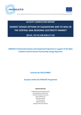 Market Design Options of Kazakhstan and Its Role in the Central Asia Regional Electricity Market