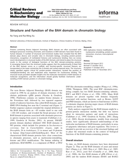 Structure and Function of the BAH Domain in Chromatin Biology