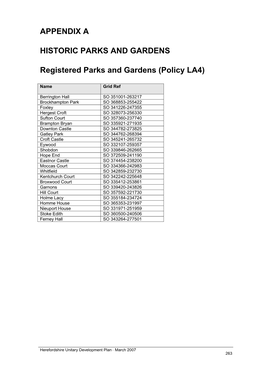 APPENDIX a HISTORIC PARKS and GARDENS Registered Parks And
