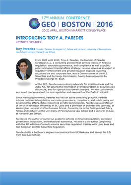 Introducing Troy A. Paredes Keynote Speaker