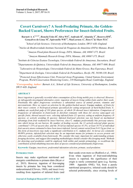 Covert Carnivory? a Seed-Predating Primate, the Golden- Backed Uacari, Shows Preferences for Insect-Infested Fruits