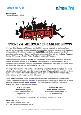 Sydney & Melbourne Headline Shows