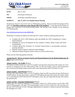 DATE: July 16, 2021 TO: SAA Board of Directors FROM