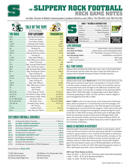 ( RV )SLIPPERY ROCK FOOTBALL ROCK GAME NOTES Jon Holtz, Director of Athletic Communication | Jonathan.Holtz@Sru.Edu | Office: 724.738.4925| Cell: 585.734.2185