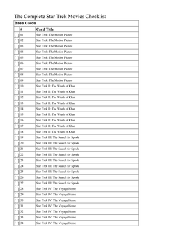 The Complete Star Trek Movies Checklist