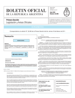 Sumario EL ADMINISTRADOR FEDERAL DE LA ADMINISTRACION FEDERAL DE INGRESOS PUBLICOS Pág