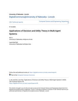 Applications of Decision and Utility Theory in Multi-Agent Systems