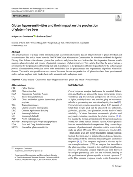 Gluten Hypersensitivities and Their Impact on the Production of Gluten‑Free Beer