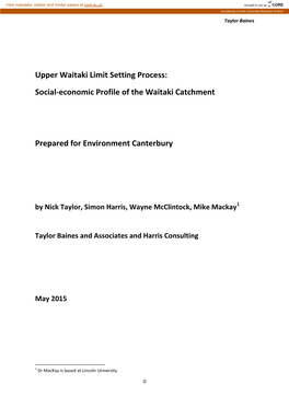 Upper Waitaki Limit Setting Process: Social-Economic Profile of the Waitaki Catchment