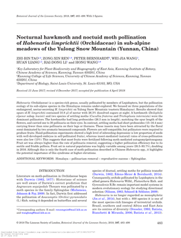 Nocturnal Hawkmoth and Noctuid Moth Pollination of Habenaria Limprichtii (Orchidaceae) in Sub-Alpine Meadows of the Yulong Snow Mountain (Yunnan, China)