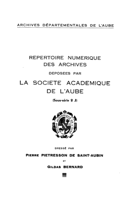 Répertoire Des Archives De La Société