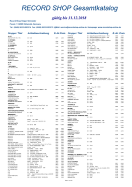 RECORD SHOP Gesamtkatalog