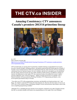 CTV Announces Canada's Premiere 2013/14 Primetime Lineup