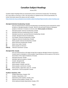 Canadian Subject Headings January 2021