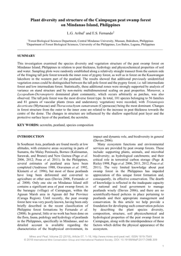 Plant Diversity and Structure of the Caimpugan Peat Swamp Forest on Mindanao Island, Philippines