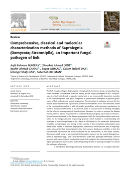 (Oomycota; Stramnipila), an Important Fungal Pathogen of Fish