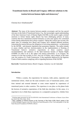 Transitional Justice in Brazil and Uruguay: Different Solutions to the Tension Between Human Rights and Democracy1