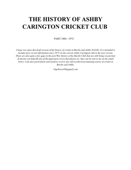 The History of Ashby Carington Cricket Club