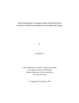 Cultural Expressions of Tokugawa Japan and Chosŏn Korea: an Analysis of the Korean Embassies in the Eighteenth Century