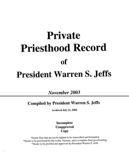 Private Priesthood Record of President Warren S