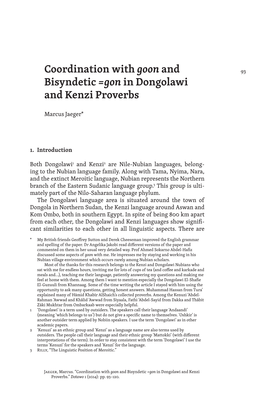 Coordination with Goon and Bisyndetic =Gon in Dongolawi and Kenzi Proverbs.” Dotawo 1 (2014): Pp