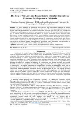 The Role of Air Laws and Regulations to Stimulate the National Economic Development in Indonesia