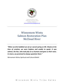 Winnemem Wintu Salmon Restoration Plan Mccloud River