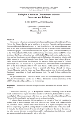 Biological Control of Chromolaena Odorata: Successes and Failures