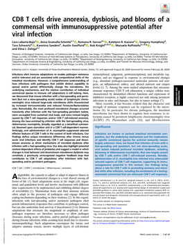 CD8 T Cells Drive Anorexia, Dysbiosis, and Blooms of a Commensal with Immunosuppressive Potential After Viral Infection