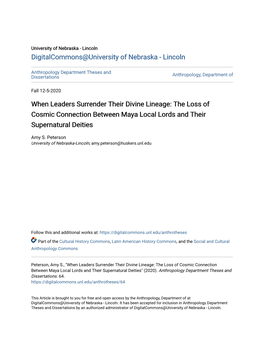 The Loss of Cosmic Connection Between Maya Local Lords and Their Supernatural Deities