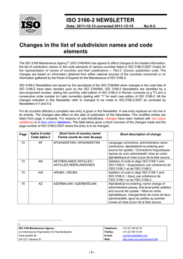 ISO 3166-2 NEWSLETTER Changes in the List of Subdivision Names And