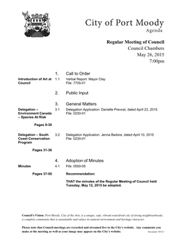 Regular Meeting of Council Council Chambers May 26, 2015 7:00Pm