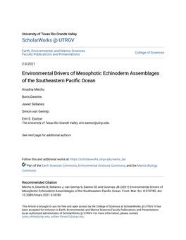 Environmental Drivers of Mesophotic Echinoderm Assemblages of the Southeastern Pacific Ocean