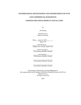 Interregional Recognition and Enforcement of Civil and Commercial Judgments: Lessons for China from Us and Eu Laws