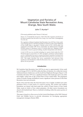 Vegetation and Floristics of Mount Canobolas State Recreation Area