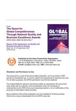 The Quest for Global Competitiveness Through National Quality and Business Excellence Awards ©APO 2002, ISBN: 92-833-2332-7
