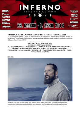 IHSAHN, DJEVEL OG WIEGEDOOD TIL INFERNO FESTIVAL 2018 Vi Har Flere Gode Nyheter Å Melde Til Metalfansen Der Ute