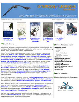 NHBS Ornithology Catalogue 2010
