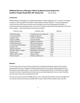 Wildland Resource Managers Follow up Botany Survey Report For: Southern Oregon Ready Mix: Mt