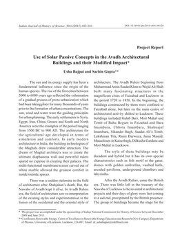 Use of Solar Passive Concepts in the Avadh Architectural Buildings and Their Modified Impact*