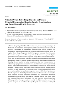 Climate-Driven Reshuffling of Species and Genes: Potential Conservation Roles for Species Translocations and Recombinant Hybrid Genotypes