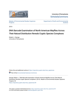 DNA Barcode Examination of North American Mayflies Across Their Natural Distribution Reveals Cryptic Species Complexes