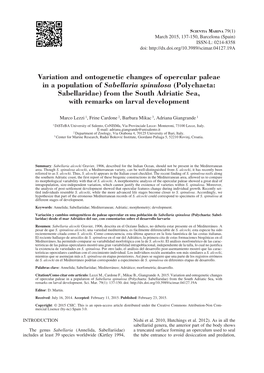 Variation and Ontogenetic Changes of Opercular Paleae in a Population Of