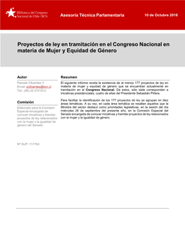 Proyectos De Ley En Tramitación En El Congreso Nacional En Materia De Mujer Y Equidad De Género