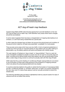 ACT Dog Offleash Map Feedback