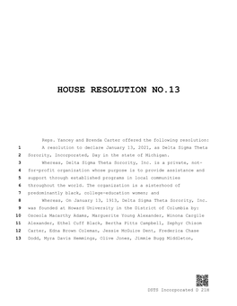 House Resolution No.13